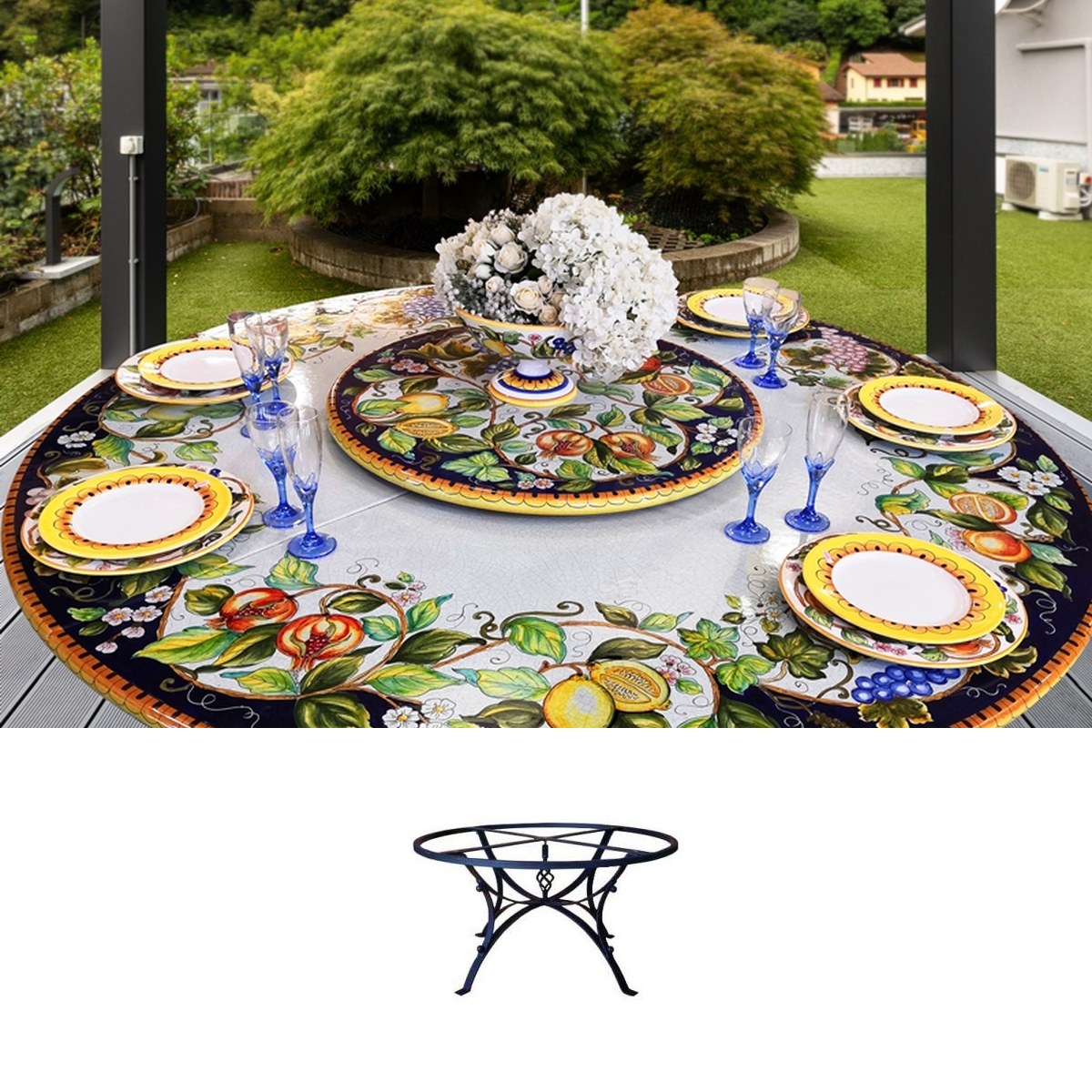 Gartentisch Fantasia di frutta, Ø 180 cm mit Untergestell Hydra GD016CL