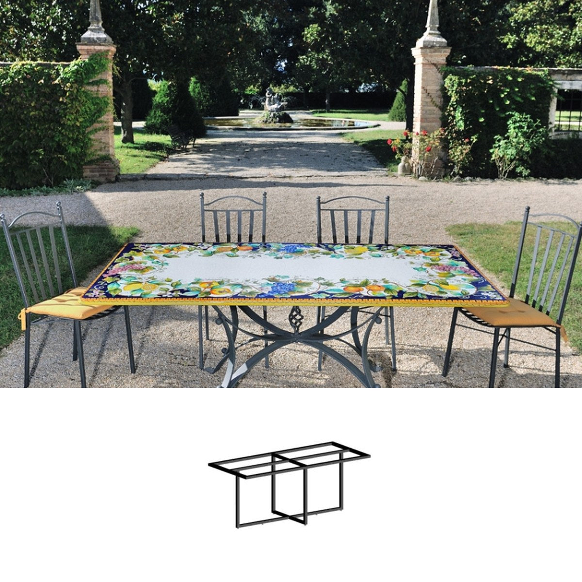 Gartentisch Fantasia di Frutta, 200 × 100 cm mit Untergestell Biquadro 180x80