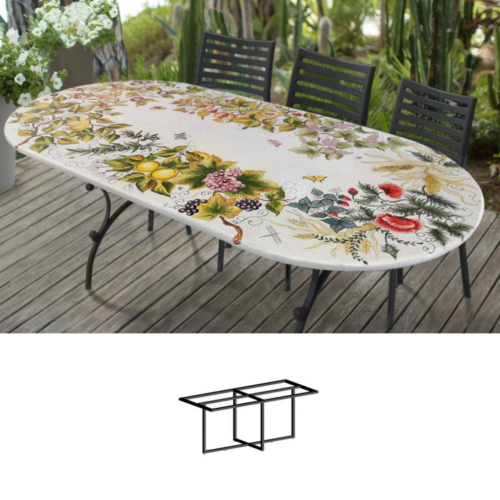 Gartentisch oval Inglese, 200 × 100 cm mit Untergestell Biquadro 180x80