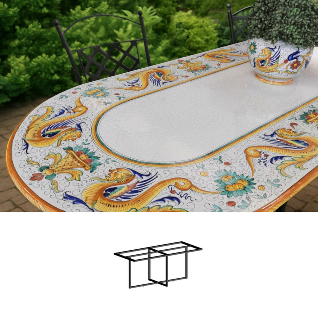 Gartentisch oval Raffaellesco, 200 × 100 cm mit Untergestell Biquadro 180x80