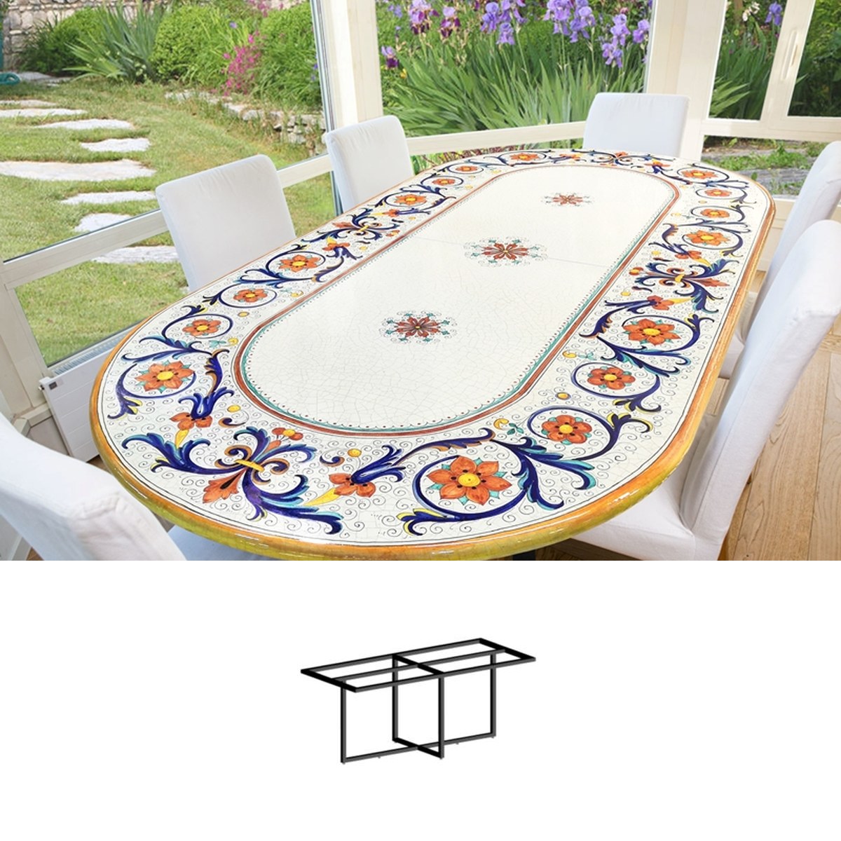 Gartentisch oval Ricco Deruta, 250 × 120 cm mit Untergestell Biquadro
