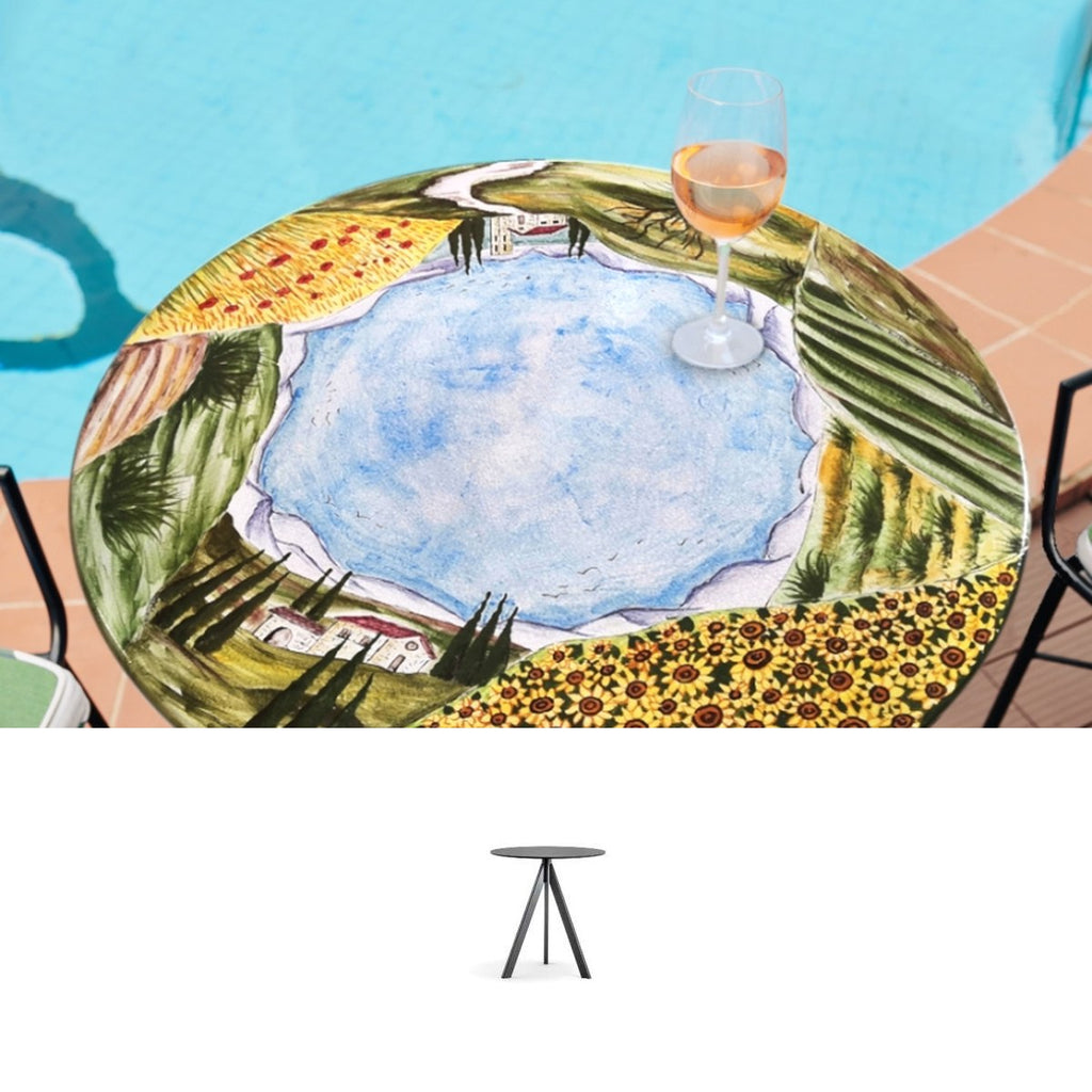 Gartentisch Paesaggio Umbro, Ø 80 cm mit Untergestell Archi-Cricket D60